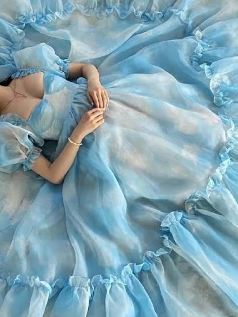Selkie Blue Cloud-Print Ruffle Prom Dress - Picture 5 of 5